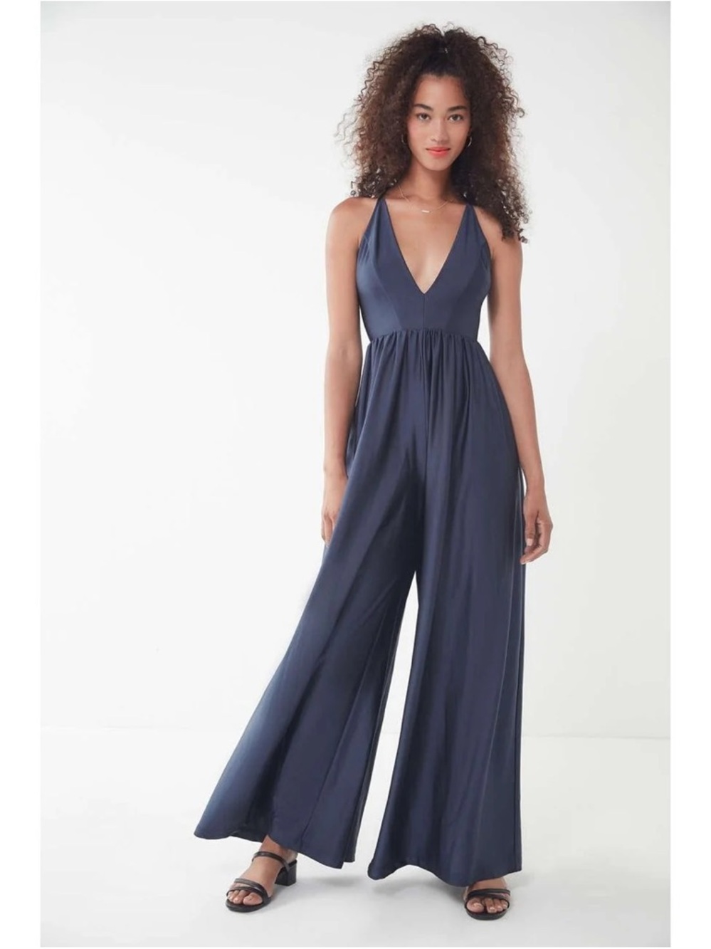 Urban Outfitters Deep V-Neck Wide-Leg Jumpsuit